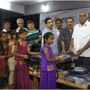 Note books and school bags distribution program for schools run under Vishwa Hindu Parishad (VHP). Image